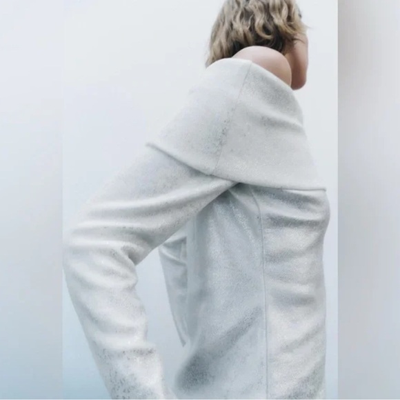 NWT ZARA EXPOSED SHOULDER METALLIC SWEATER/M - Picture 7 of 14